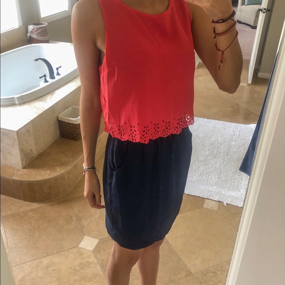 Coral & Navy Blue Spring Dress